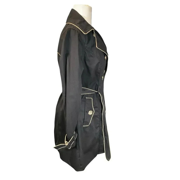 Merona Ladies Small Trench Coat Black /Beige W/Buttons and Belt Water Repellent - Picture 7 of 13
